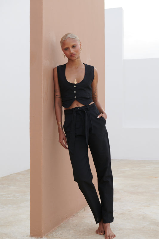 Black- Linen Tapered Pants