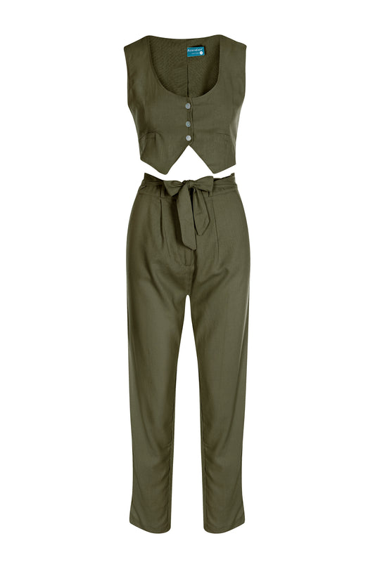 Olive - Linen Tapered Pants