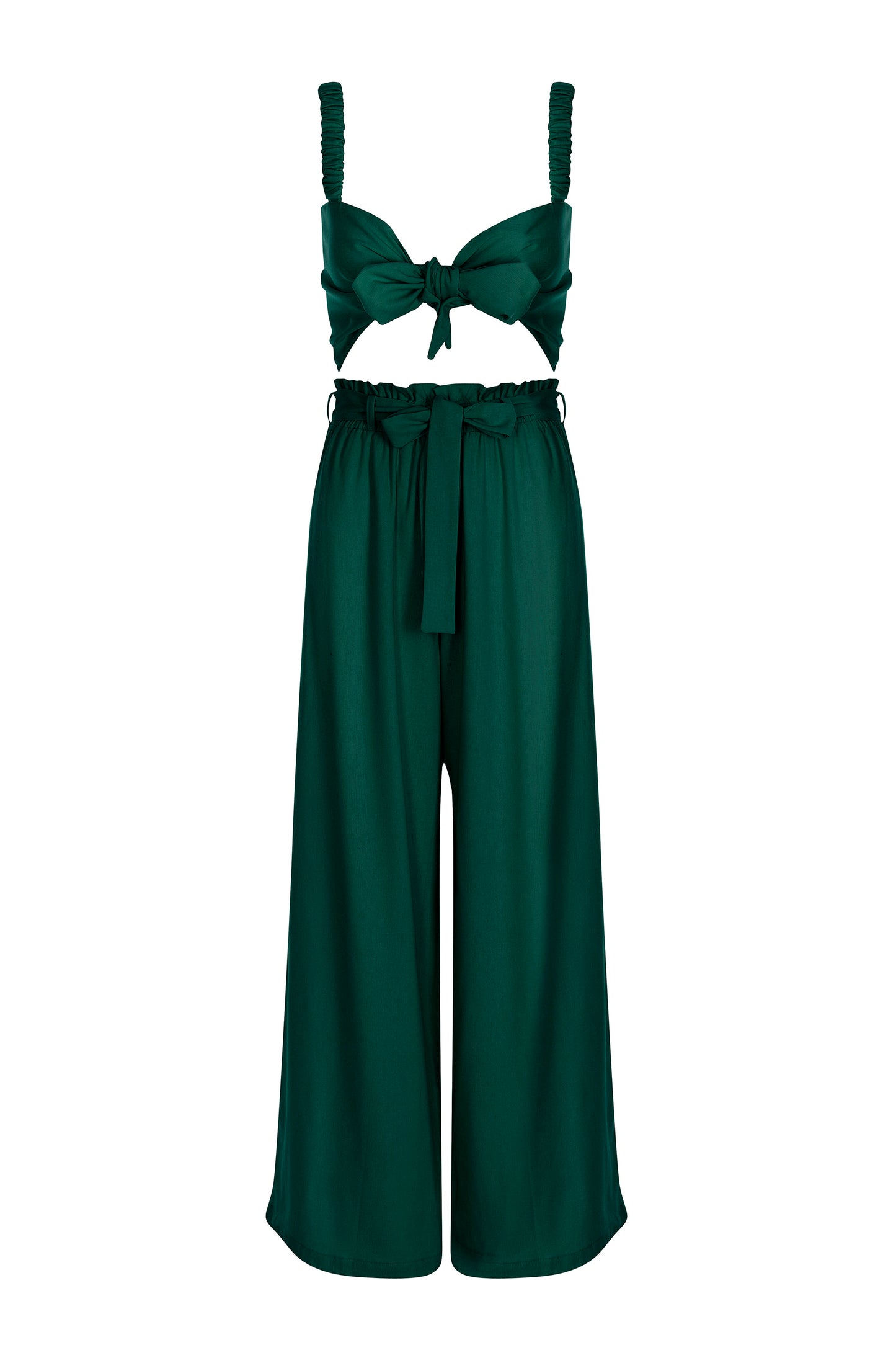 Emerald - Linen Ruched Sleeve Tie Top