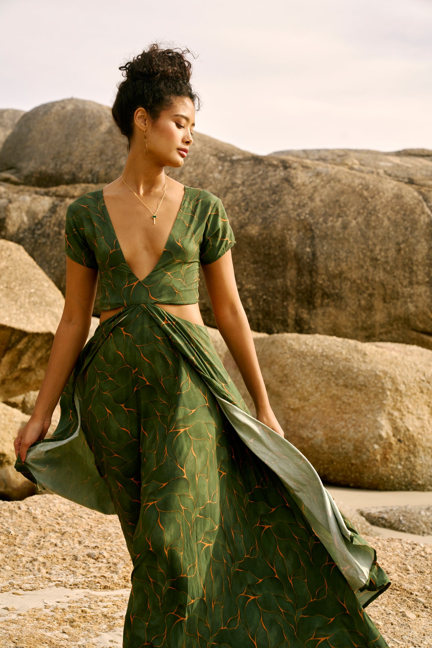 Emerald Leaf - Tie Back Calypso Dress