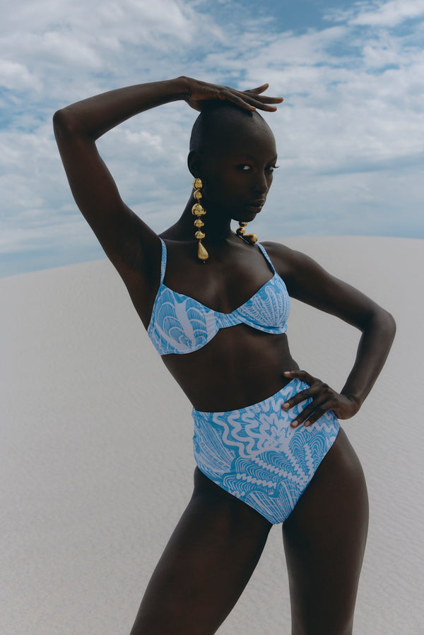 Shellegance Blue Abstract Shells - Lyra Bikini Top