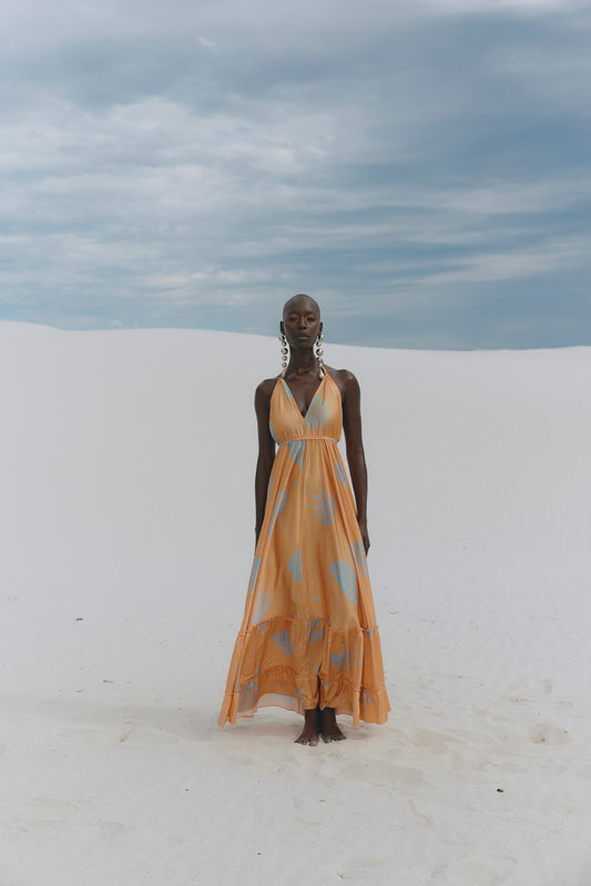 Shellegance Blue Shells and Sand on Orange - St Tropez Dress