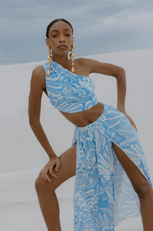 Shellegance Blue Abstract Shells - Mykonos Split Pants