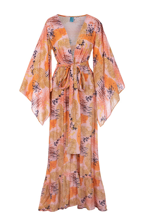 Abstract Coral - Coco Wrap Dress