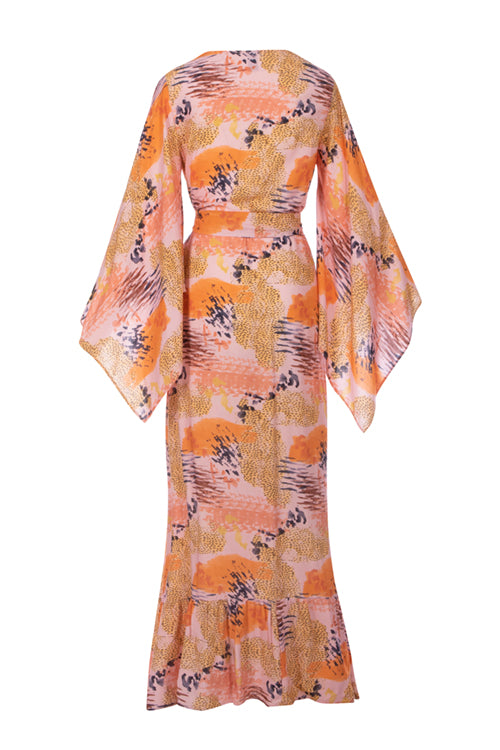 Abstract Coral - Coco Wrap Dress