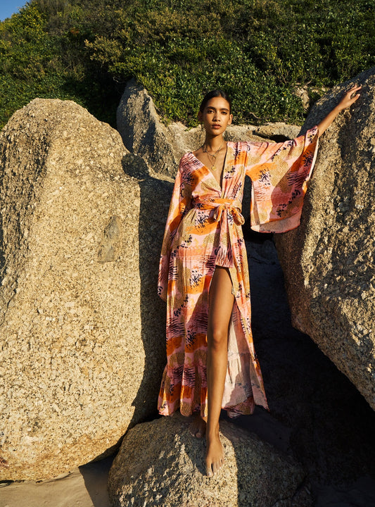 Abstract Coral - Coco Wrap Dress